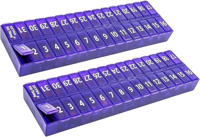 AM/PM 31 Day Once-a Day Monthly Pill Planner Organizers - Large Compartment Pill Boxes Store Medications for Entire Month Plus Compartment for Extra Pills (Am/Pm Purple & Purple)