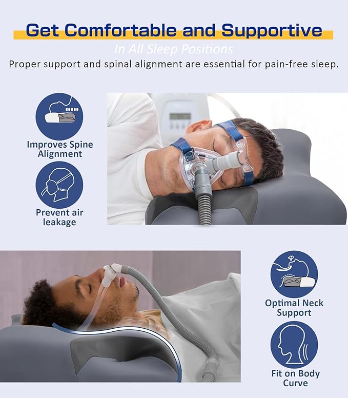 Adjustable CPAP Pillow for Side & Back Sleepers – Reduce Mask Air Leaks & Pressure, Cervical Memory Foam Neck Support with 2cm Removable Insert, Cooling Washable Cover – Fits Full Face & Nasal Masks
