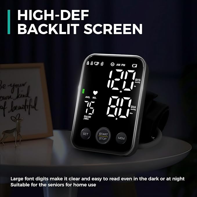 Oklar Blood Pressure Monitor Upper Arm Monitors for Home Use BP Machine Sphygmomanometer with 2x120 Reading Memory Adjustable Arm Cuff 8.7"-15.7" Large Display with LED Background Light Storage Bag