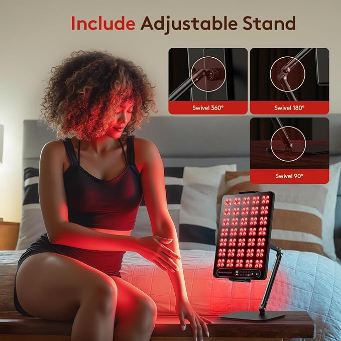 Red Light Therapy for Face Body: 660nm & 850nm Cordless Red Light Therapy Panel with Adjustable Stand - Red Infrared Light Panel with 3 Brightness Levels & Auto Off