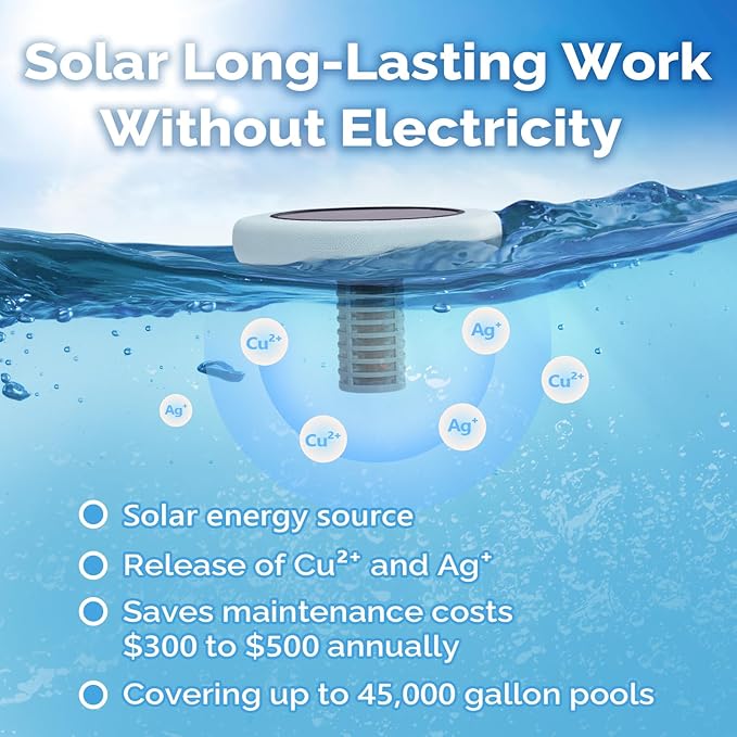 VINGLI Solar Pool Ionizer – Copper Pool Ionizer for Above Ground & Inground Pools up to 45,000 Gallons | Solar Ionizer for Pool with Efficient Water Clarification, 1-Year Warranty (Green, Upgraded)