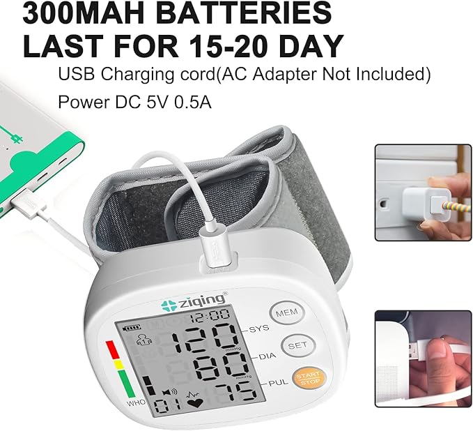 Wrist Blood Pressure Monitor, Rechargeable Bp Cuff Wrist & Accurate 2x99 Data Large LCD Screen Display for Home/Trave/Office Use