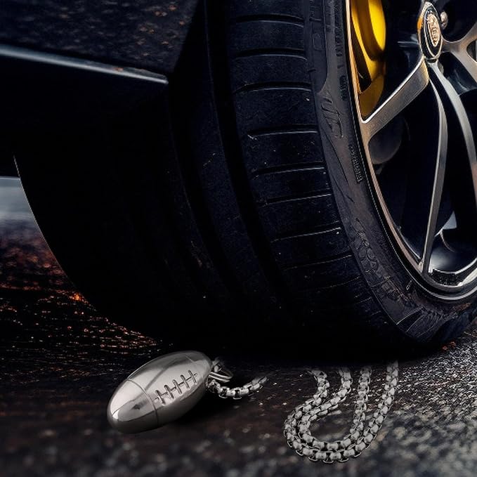 Football Shape Pill Holder Necklace Keychain Titanium Nitro Pill Case for Men Women Small Waterproof Pill Holder for Emergency Aspirin, Pill Container W/Chain Gifts Stocking Stuffers