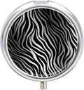 Zebra Print Pill Box Travel Pill Case for Purse Pocket Weekly Medicine Organizer with Mirror 3 Compartment Round Medicine Case Portable PillcaseHolder for Daily