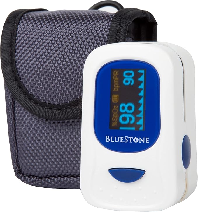 Finger Pulse Oximeter - Portable Fingertip Sensor Monitors Blood Oxygen Level and Heart Rate - Includes Carrying Case and Lanyard by Bluestone