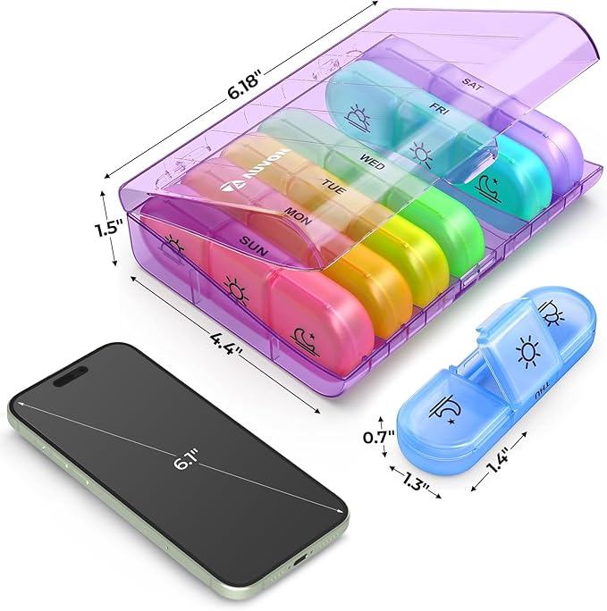AUVON Weekly Pill Organizer 3 Times a Day, Large 7 Day Pill Box 3 Times a Day with Separate Container, Portable Pill Case for Medication, Vitamins, Fish Oil and Supplements