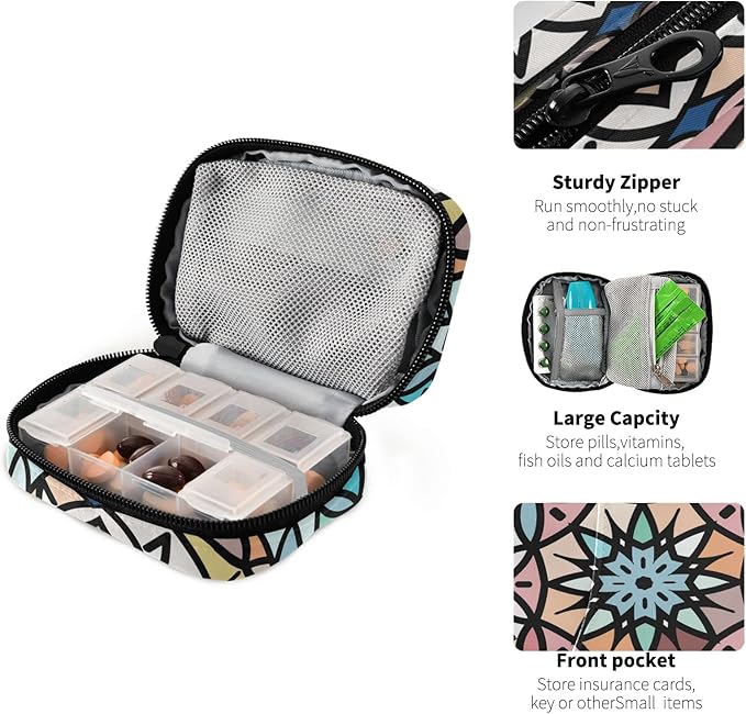 Pill Organizer Box Case Container Weekly Travel Daily 7 Day Pill Dispenser Sorter Vitamin Holder Medication Medicine Organizer Pill Case for Purse Small Compact Portable Cute Boho