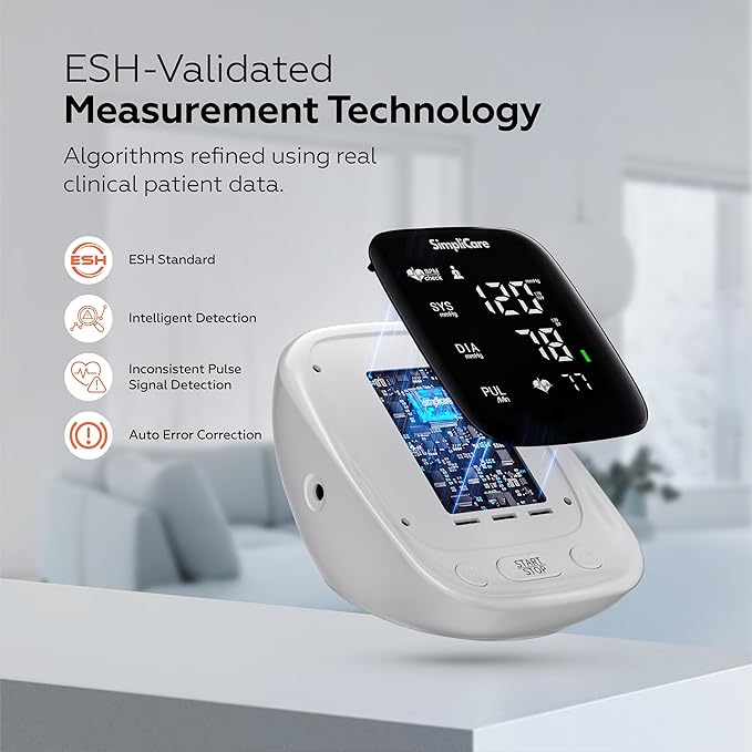 Upper Arm Blood Pressure Monitor for Home Use, FDA 510(k) Cleared Class II Medical Device, Wide-Range Cuff 22–42 cm, Large 5.1" LED Display, Dual User, USB-C & Battery (AES-U181)