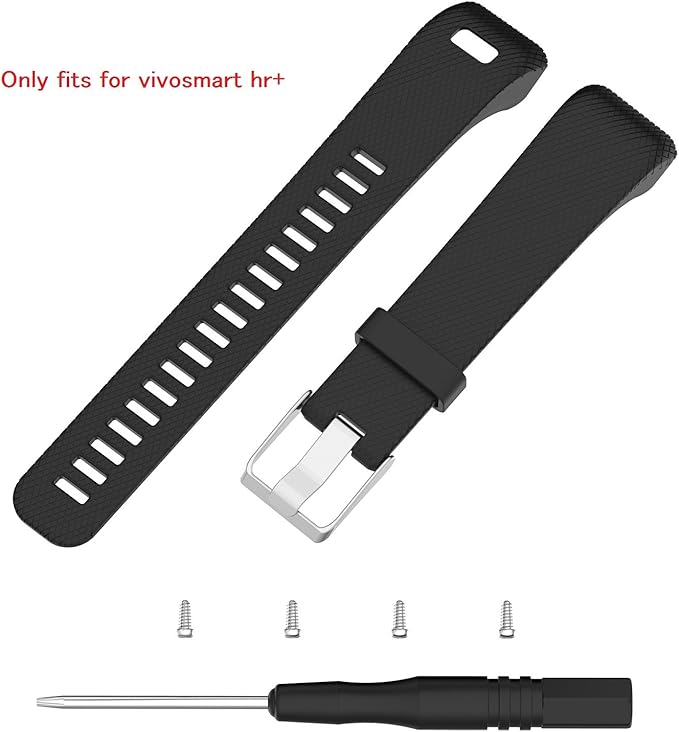 TenCloud Strap Compatible with Vivosmart HR+ Bands Replacement Striped Sport Straps with Tool Kits for Garmin vívosmart HR Plus Tracker (Black)