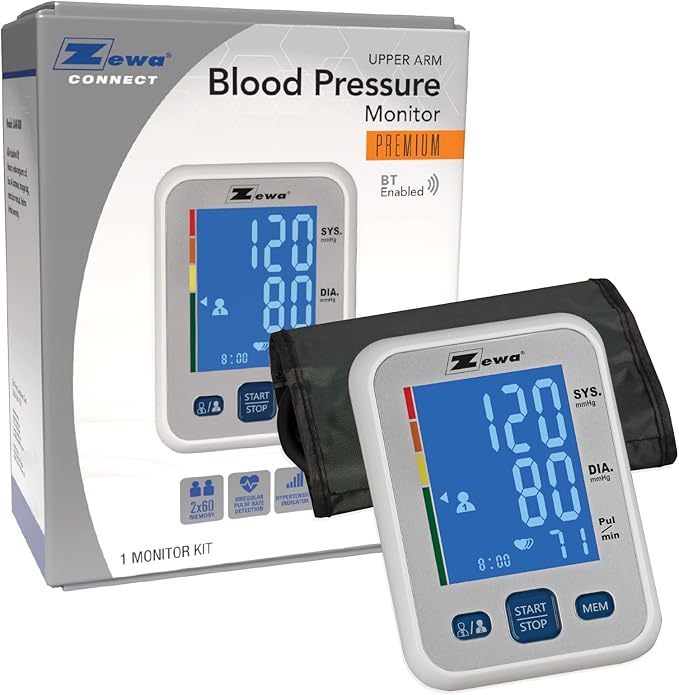 Zewa Premium Automatic Blood Pressure Monitor with Bluetooth and Extra-Large Display for Android & iOS