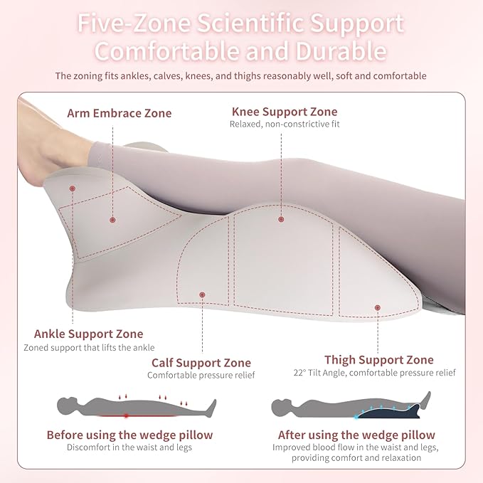 Adult Memory Foam Ergonomic Wedge Prone Pillow, Bed Pillow for Sitting Up, Back, Neck, and Leg Pain Relief, Anti Snoring, Ideal for Massage, Reading, Sleeping, with Removable Washable Cover, Grey