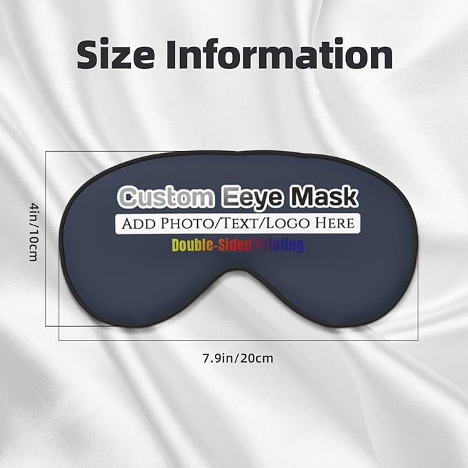 Custom Eye Mask,Add Your Image Text Personalized Sleep Shade Soft Blindfold Eyemask Blackout Eye Cover with Adjustable Strap for Sleep,Travel,Nap Navy Blue