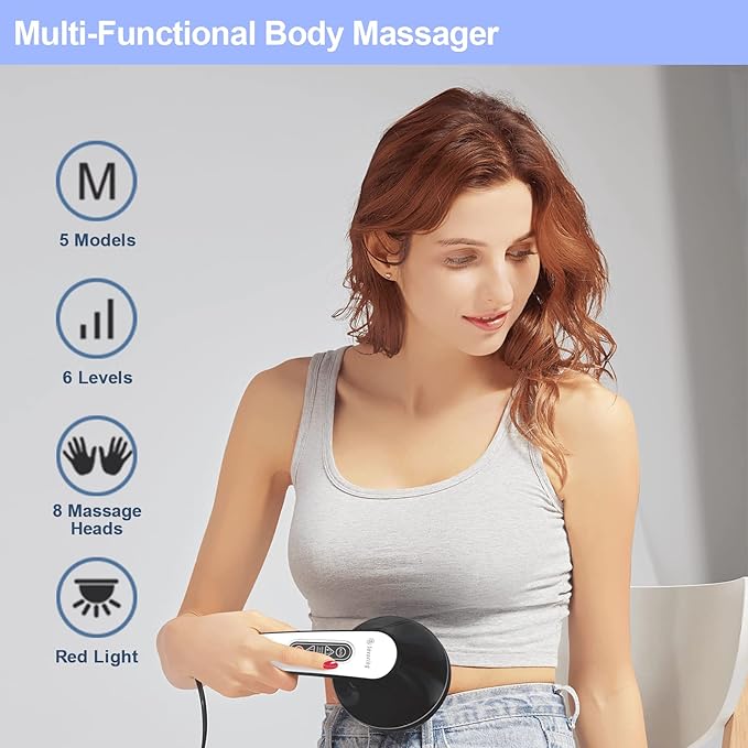 Cellulite Massager with 8 Interchangeable Heads, Body Sculpting Machine for Lymphatic Drainage and Vibrating Fat Cellulite Remover, Portable and Easy to Use for Men and Women at Home