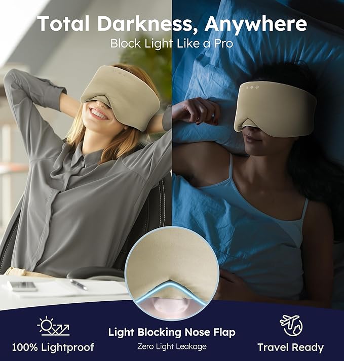 Luxury Bluetooth 5.4 Sleep Mask for Adults - Ice Fiber Cooling & HD Sound, 100% Light Blocking Adjustable Eye Cover for Travel & Side Sleepers - Soft Sleep Headphones with 10H Playtime