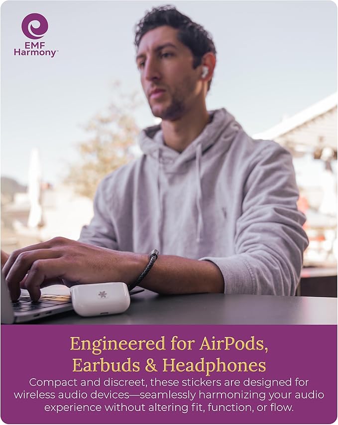 Bio-Energetic Wellness Stickers for AirPods & Wireless Headphones - Resonance Based Technology and Harmony - Set of 3 for Earbuds & Case