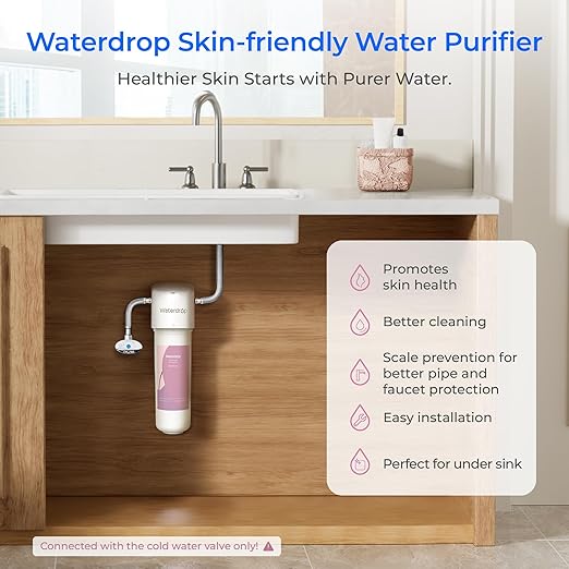 Waterdrop BFU2 Bathroom Sink Water Filter for Skincare, Reduces Chlorine & Scale in Water, Reduces Skin Redness and Irritation, 4-Stage Filtration, for Cold Water Supply Only