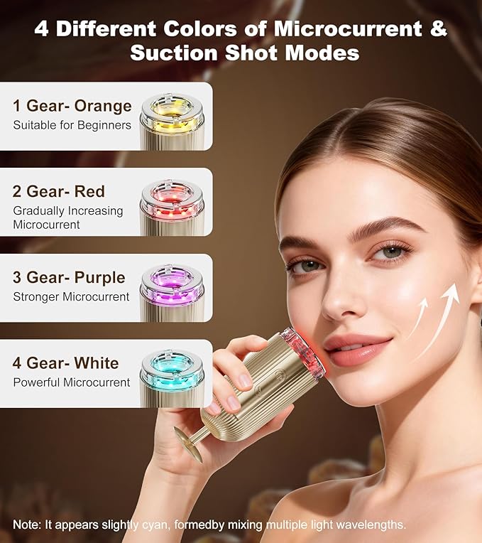 New Facial Massager Tool, Microcurrent Facial Device with Suction Shot, 4 Color Red Light Therapy, Face Massager Tool for Skin Care, Double Chin, Wrinkle Reduction and Firming, Portable Face Device