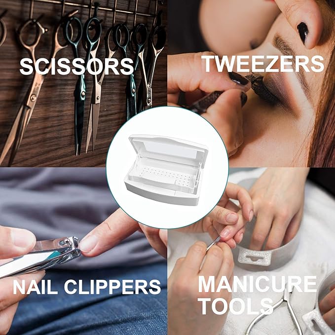 Nail Tool Sterilizer Box, Plastic Sterilization Tray for Tweezer, Eyelash Extensions, Nail Implement for Esthetician