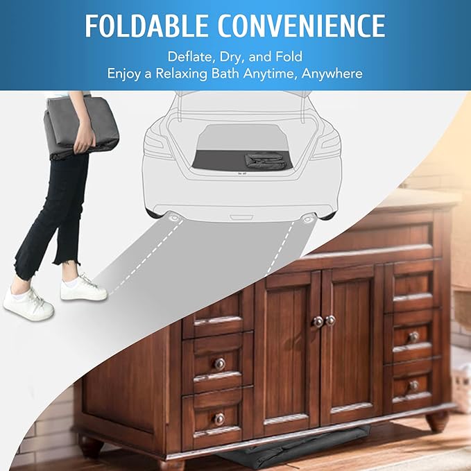 CO-Z Inflatable Bathtub With Electric Air Pump, Portable Tub With Blow Up Bath Pillow Cover, Drainage Cup Holder, Foldable Outdoor Freestanding Tub for Adults, Gray