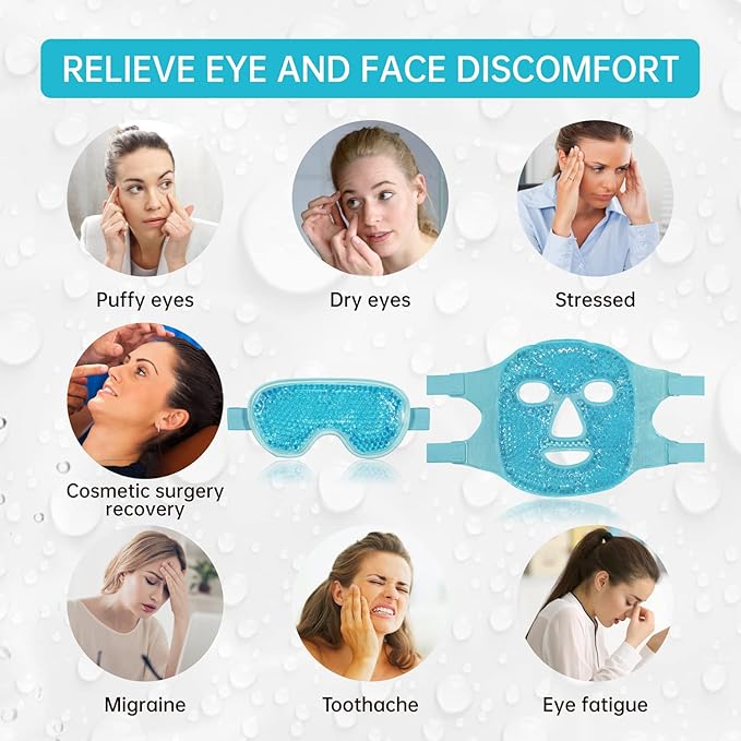 ZNÖCUETÖD Cooling Ice Face Eye Mask for Reducing Puffiness, Bags Under Eyes,Sinus,Redness,Pain Relief,Dark Circles, Migraine,Hot/Cold Pack with Soft Plush Backing Gift for Women