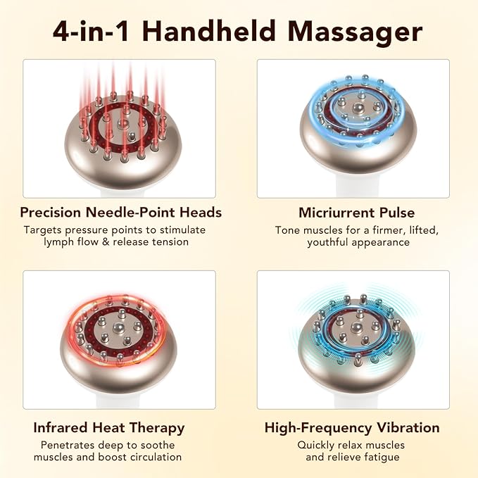 Lymphatic Drainage Massager & Anti-Cellulite Massage Tool with Microcurrent, Light, Heat & Vibration Body Sculpting Machine for Legs, Arms & Belly, Reduces Stretch Marks, Promotes Circulation