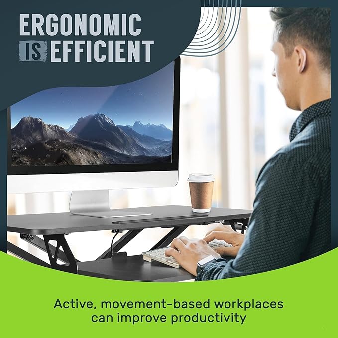 TechOrbits Standing Desk Converter-32-inch Height Adjustable, MDF Wood, Sit Riser-Black, 32"