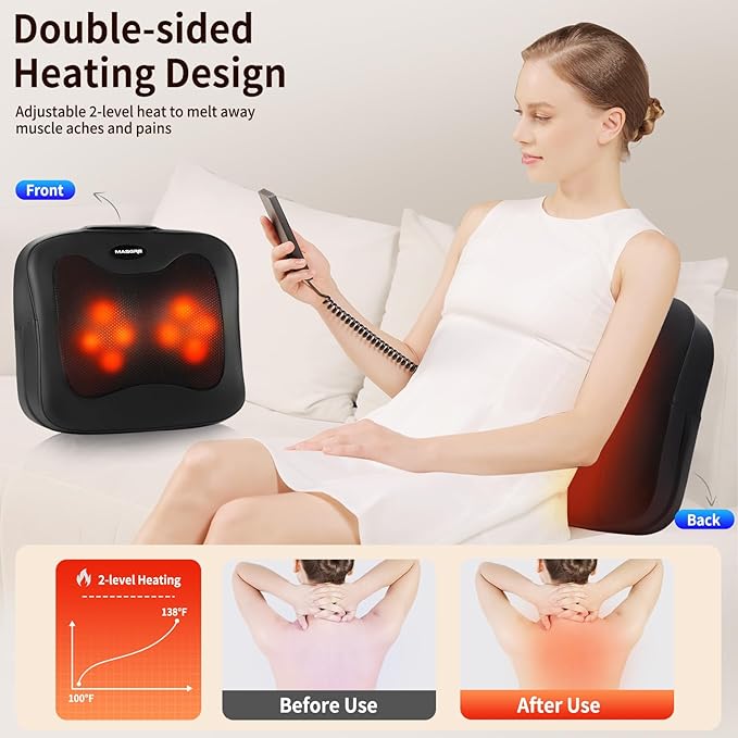 2 in 1 Back Massager and Lumbar Support Pillow with Heat, Shiatsu Massagers Deep Tissue Kneading Massage Pillows for Lower Back Leg Shoulder, Pillow for Office Chair, Gifts for Mom Dad Women Men