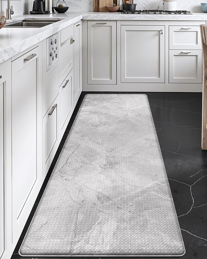 DEXI Kitchen Floor Mats Cushioned Anti Fatigue, 23x86 Large Long Standing Comfort Runner Rug Waterproof, Marble Memory Foam Padded for Front Sink Laundry, Light Grey