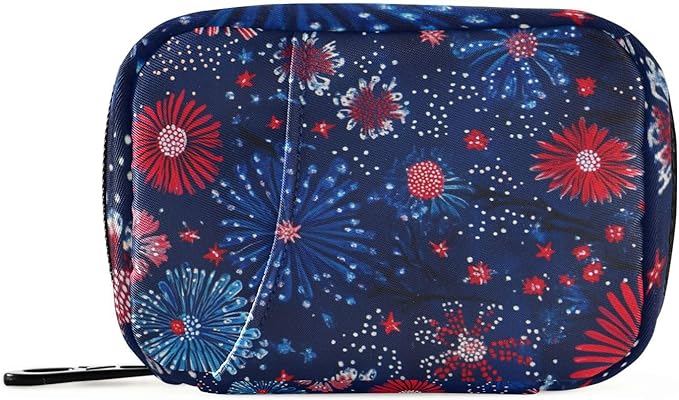 Flower 4th of July Travel Pill Organizer Case Box Container Weekly Portable Vitamin Medicine Holder Storage Bag with Zipper Removable