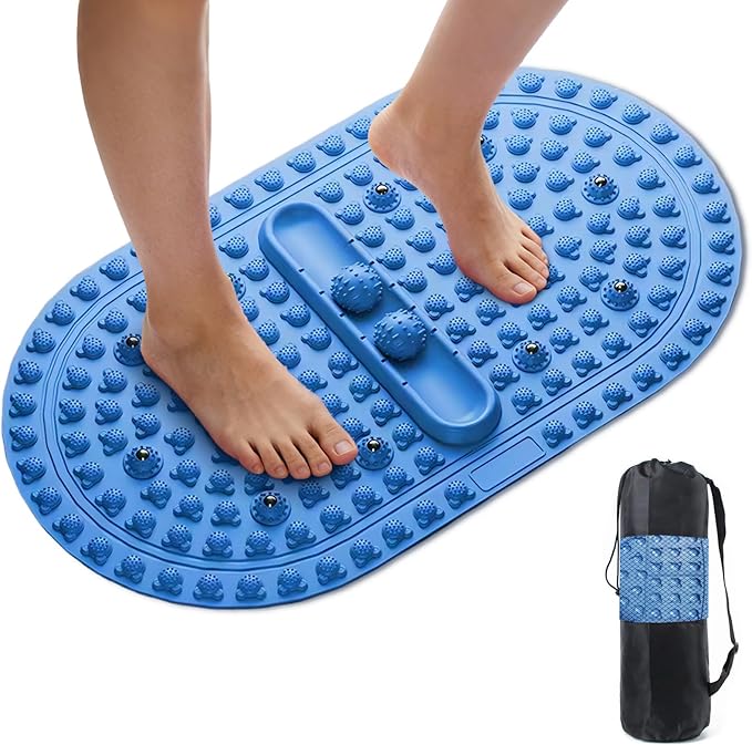 Extra-Large Acupressure Foot Massage Mat 27 Inches, Silicone Foot Pressure Point Pad with 2 Massage Balls, Foot Reflexology Mat for Stress Relief, Home & Gym Use (Blue)
