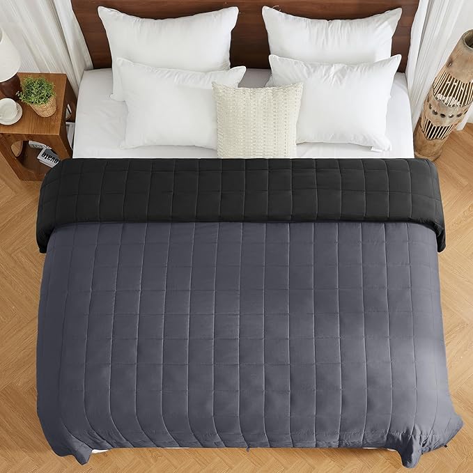 King Size Weighted Blanket for Adults (20 lbs, 80” x 87”, Grey& Black) Cooling Heavy Blanket for Sleeping Perfect for 190-210 lbs, Breathable Blanket for Adults & Couple All Season, Machine Washable