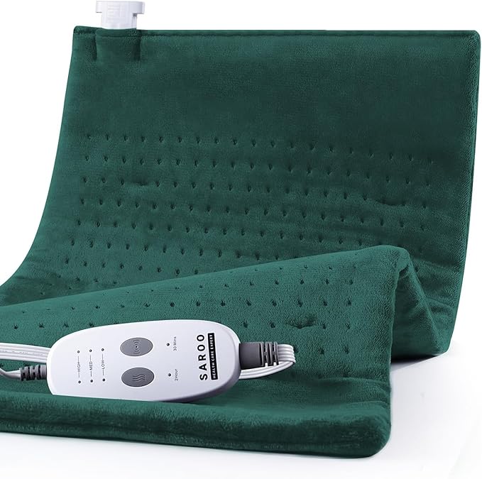Massaging Weighted Heating Pad - Electric Heating Pad for Back Pain Relief with Massager, 3 Heat, 6 Massage, Auto Off, Extra Large Vibrating Heat Pad for Shoulder Neck (Hunter Green, 12"×24")