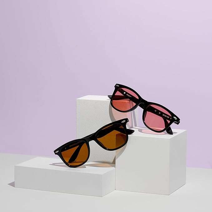 BRADDELL FL-41 Rose & FL-60 Wayfarer Blue Light Glasses for Migraine Light Sensitivity, Fluorescent LED Lighting & Concussion
