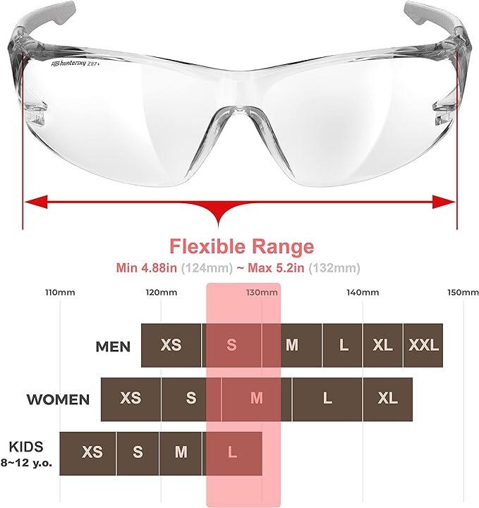 HTS HUNTERSKY ANSI Z87.1 Anti-Fog Clear Safety Glasses Pickleball Youth Baseball Lab Chemistry Goggles Scratch Resistant