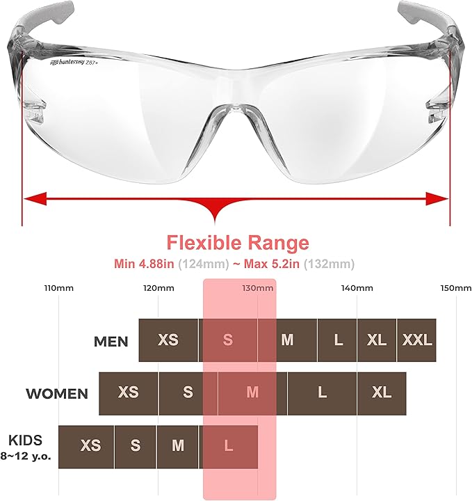 HTS HUNTERSKY ANSI Z87.1 Anti-Fog Clear Safety Glasses Pickleball Youth Baseball Lab Chemistry Goggles Scratch Resistant