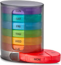MEDca Weekly Pill Organizer, 1 Dispenser, 7 Stackable Multi-Color Compartments Four Times-a-Day - Morning, Noon, Evening, and Bedtime, Black