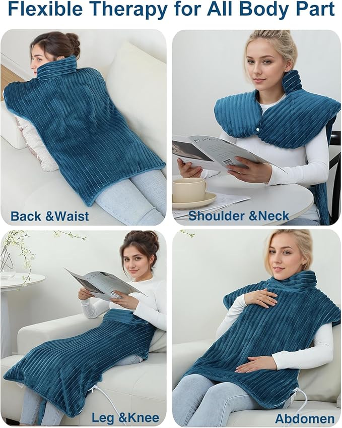 Dowin Vibrating Heating Pad for Neck and Shoulders,24"x35" Large Heating Pads for Back Pain Relief with 2 Massagers,Auto-shutoff,2 Heat Settings,4 Massage Modes,Machine Washable,Teal