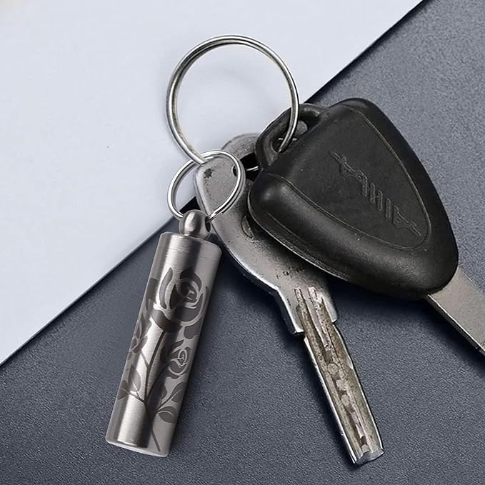 aiGear Stainless Steel Mini Pill Case Inner Diameter 0.48 Inch with Necklace Light Weight Pill Holder Waterproof Small Keychain Pill Box for EDC Outdoor Hiking Camping Travel First Aid (TPF30RS)
