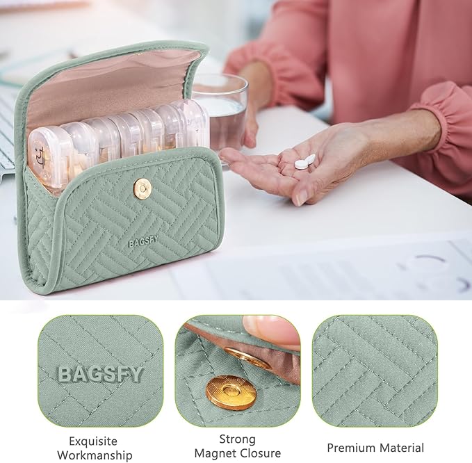 BAGSFY Weekly Pill Organizer 3 Times a Day in a Cute Fabric Pill Case, Medicine Pill Organizer, Pill Box, Portable Travel Pill Case, Pill Container for Medication, Vitamins, Fish Oils, Supplements