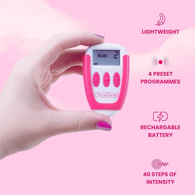TensCare OVA+ - 4 Tailor Made TENS Programmes for Pain Relief from Period Pain, Dysmenorrhea. Silent Unit to be Used at Home, Work or on The Go