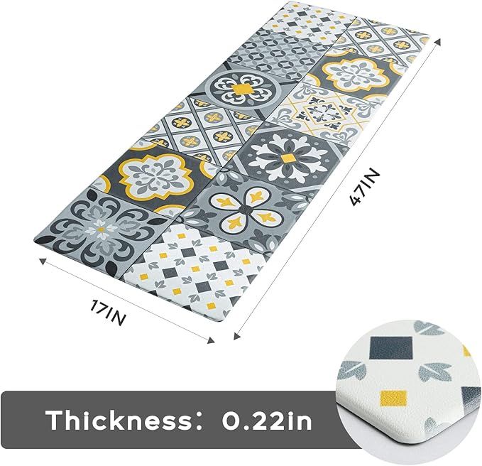 Ashler Kitchen Mats Cushioned Anti-Fatigue Kitchen Rugs, Non-Slip Waterproof Kitchen Floor Mats, Ergonomic Comfort Foam Standing Rug for Kitchen, Office, Floor, Laundry, Sink, 17x47 in, Light Grey