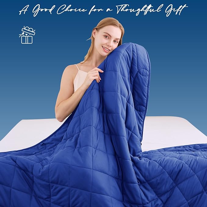 OMYSTYLE Weighted Blanket for Adults (15lbs, 60''x80'') - Queen Size Heavy Throw Blanket, Breathable and Cooling Microfiber Material with Premium Glass Bead for All Season Use, Machine Washable, Blue