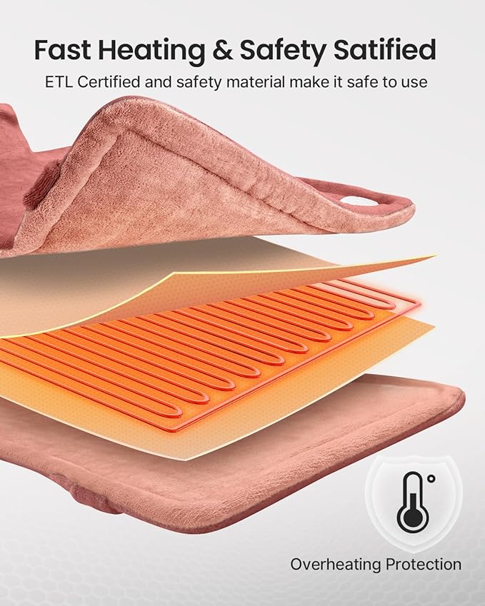 RENPHO Electric Heating Pad for Back, Birthday Gifts for Women Men Mom Dad, FSA Eligible & HSA Store, Neck and Shoulder Heat Pad, Fast Heating, 24"x33", ETL Certified, Pink