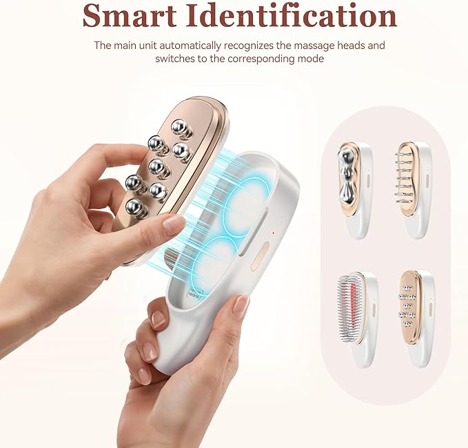 Vitalight Face & Neck Beauty Massager with 4 Replaceable Massage Heads, Cold Heat Facial Massager,Hair Growth Comb with Red/Purple Light,Multi-Functional Face, Neck, Hair Care Tools