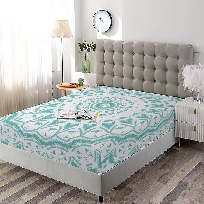 Decorative Fitted Sheet Set Cal-King Size, Aqua Deep Pockets Fitted Sheet & 2 Pillow Sham Set(No Flat Sheet), Mandala Tribal Design Tie Dye Floral Leaves Art Printed Microfiber Bedding 3pc Set
