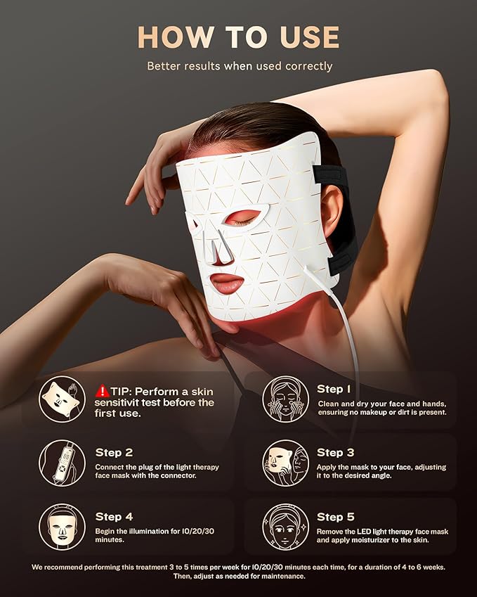 LED Light Therapy Mask Skin Care Mask, LED Red Light Therapy 630nm & 830nm Wavelength for Home Use (White)