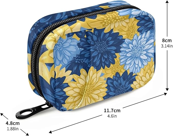 Travel Pill Case Chrysanthemum Flower Weekly Small Pill Box 7 Day Pill Box Pill Organizer Bag