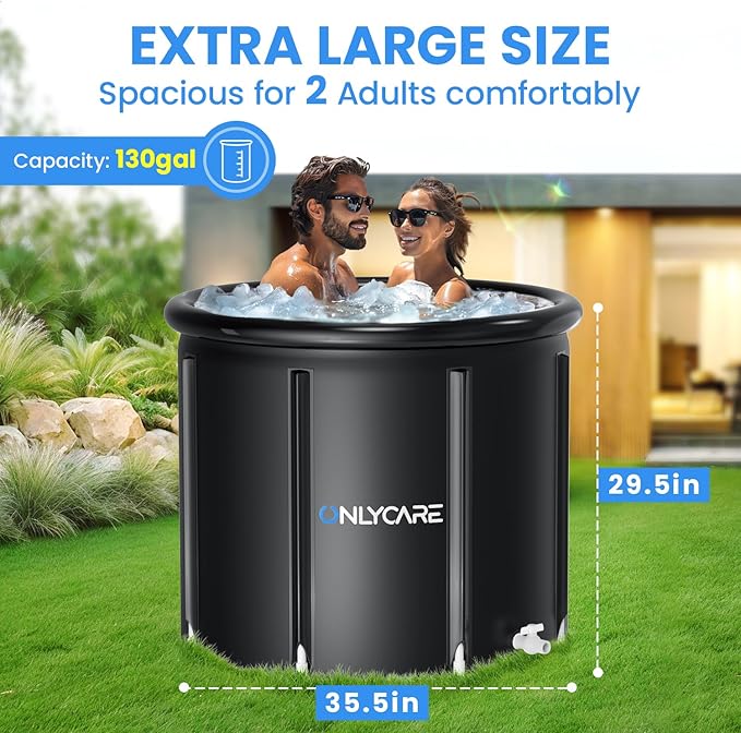 ONLYCARE XXL Ice Bath Tub for Athletes/2 Adults – Constant Temperature 5H Portable Cold Plunge Tub with Cover for Fast Muscle Recovery, Stress Relief, 130 Gal Ice Plunge Tub for Indoor/Outdoor/Gym
