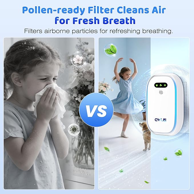 Plug in Air Purifier 2 Pack with Warm Night Light, Negative Ion Air Ionizer for Home Bedroom Office, Portable Mini Air Purifier, Quiet Odor Reducer for Smoke Dust Pet Smell