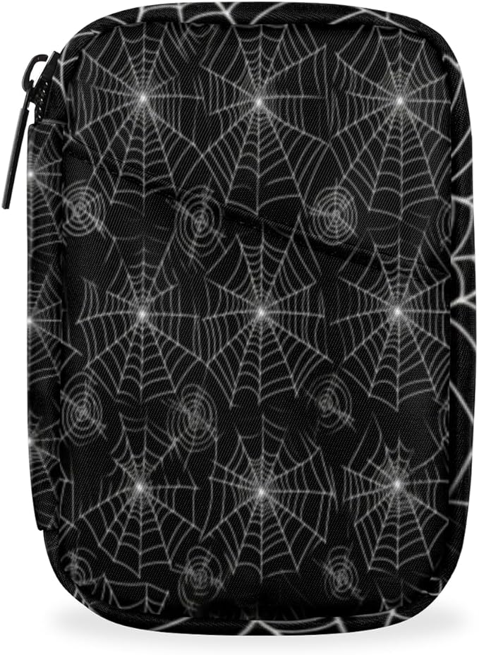 Spider Web Halloween Pill Case Bag with Zipper Small Travel Pill Box with 7 Day Removable Plastic Medicine Organizer Fashion Portable Weekly Pill Container Bag for Medicine, Vitamin, Supplement